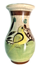 Vintage Tonalá Pottery Vase Hand-Painted Mexican Folk Art Bird & Leaves picture