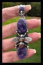 NAVAJO ~PURPLE CHARIOTE ~TWO STONE~BEE ~🐝 ~PENDANT ~RUSSELL SAM picture