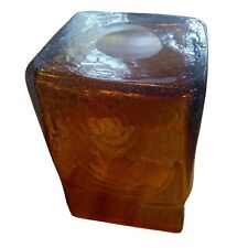 Vintage Square Amber Glass Vase    Art Glass  Small Bubbles  heavy 6 Lbs 8
