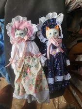 Vintage Anthropomorphic Porcelain Cat Dolls Pair - Victorian Kitsch Cottagecore picture
