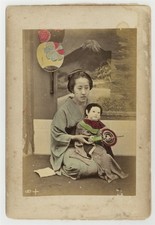 Japanese Antique Toy Doll Geisha Rickshaw 1900 Japan Cabinet Card Photo J14675 picture