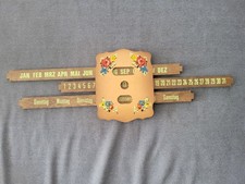 Retro 70s German Wood Perpetual Calendar Painted Sliding Folk Wall Art NEW picture