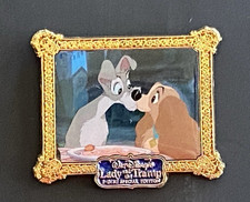 Disney Lady & The Tramp Special Promo Gold Pin Spaghetti Kissing picture