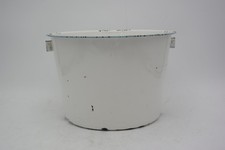 VTG White Enamelware Pail Blue Rim Chippy Farmhouse Bucket Planter 12” No Handle picture