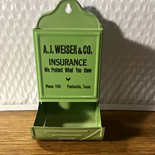 vintage green tin wall matchbox holder safe 6