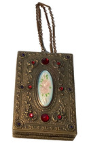 STUNNING Antique FRENCH  *ENAMEL GUILLOCHE* JEWELED* WRISTLET Compact ORIGINAL picture