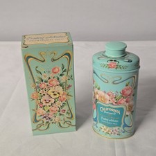 Vintage Avon 70s California Perfume Powder Arbutus Talc Tin 3.75 Oz Box E16 picture