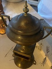 Brass Lidded Urn with Handles, Finial Top, Floral Design, Pedestal Base picture