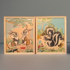 Vintage Walt Disney Bambi Thumper & Flower Nursery Prints In The Original Frames picture