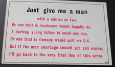 Just Give Me a Man. Comic/Vtg Unused Postcard picture