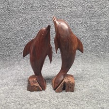 2X Vtg Handcarved Ironwood Standing Dolphin Figurine Sculpture Shelf/Desk Decor picture