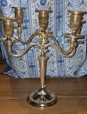 GORGEOUS VINTAGE Silver Plated? Metal 5-Arm Candelabra Elegant 13 Inch Heavy picture