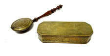 lot of 2, An Early 18th Century Dutch Tabacco box and Miniature Bed Warmer Tray picture