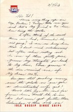 1943 USO WWII Letter Jae to Ed Big Bear Wartime Stationery Columbus Ohio picture
