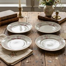 Homer Laughlin Floral Coupe Soup Bowls, Set of 2, Vintage Poppies Dinnerware picture