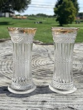 2 - Early American Pressed Glass (EAPG) Vases, Strigil Pattern, Scalloped Edges picture