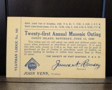 1929 Coney Island 21st Annual Masonic Outing Ticket Free Masons Cincinnati Ohio picture