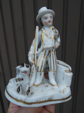 Antique French vieux paris porcelain hunter dog inkwell rare picture