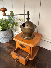Antique Leinbrock's Ideal Coffee Grinder DRGM German Brass Wood Mill c1905-1925 picture