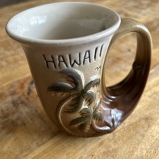 Vintage Hawaii Horn Coffee Mug Maui Souvenir Palm Trees Hand Crafted picture