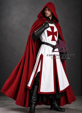 ZAIN Medieval Templar Knight White Crusader Tunic Red Cross Costume Halloween picture