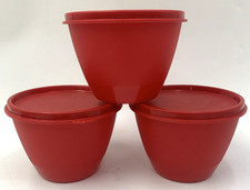 3 Sets Vintage Tupperware Refrigerator Storage Bowl #148 - Seal #5227 Red 14 Oz picture