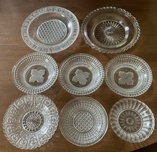 Lot of 8 VTG EAPG Glass Alphabet Plate Star Red Cross Small Bowls Heart & Scroll picture
