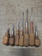 Bundle Of 7 Vintage Wooden Handled Assorted Screwdrivers picture