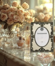 French Fleur De Lis Silk Picture Frame VTG Gothic Antiqued Brass Cast Iron 5x7 picture