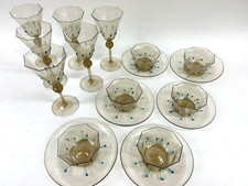 1920's Hand Blown Venetian Galliano Ferro Wine, Bowl, Plate 6 SETS  Gold Flecks picture