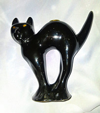 Vintage Black Ceramic/Porcelain Cat Figurine Arched Back with Gold Eyes Decor picture