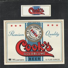 COOKS GOLDBLUME PREMIUM BEER LABEL 12 Oz + NECK LABEL { NOS } { UNUSED } picture