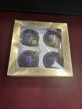 4-Vintage Silvestri Gold Frosted Glass Christmas Ornaments Holiday USA Made picture
