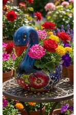 New Artisan Handmade Hand-Painted Talavera Ceramic Swan Planter picture