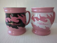 2 HARLEY DAVIDSON Coffee Mugs Official Product Pink Black White Flames Glitter picture