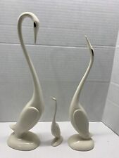 LOOK Vintage SIGNED Set of 3 Ceramic Swan Crane Egret Birds Figurines picture