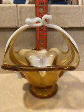 Vintage Glass Basket Amber White Clear Art Glass Blown picture