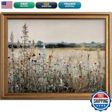 KBKBART Gold Framed Canvas Print Vintage Wildflower Field 12x16 Wall Art picture
