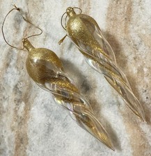 Vtg Pacific Rim Glass Twisted Glitter Icicles Christmas Ornaments 6.25