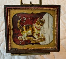 Antique Victorian Die Cut Ephemera Framed, Half Union Case, Kitty Cat picture