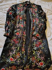 Vintage Plum Blossoms Chinese Black Silk Embroidered Floral Bird Coat 34 picture
