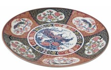VINT Japanese Satsuma Imari Porcelain Plate Charger Platter Peacock Floral 15