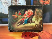 Russian Lacquer Box Mikheev Fedoskino Ivan & wolf Decoupage Hand Made Painted 4