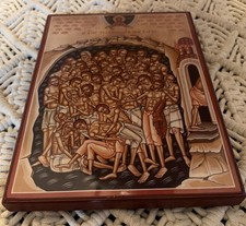 Vintage Forty Martyrs of Sebaste Greek Orthodox Wood Mounted Icon Plaque picture