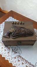 Men's Resin Wood Look Jewelry Trinket Box with Gun Pistol Accents 8