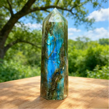 Natural Labradorite Stone Crystal Tower Obelisk Reiki Healing Meditation Decor picture