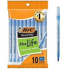 BIC Round Stic Xtra Life Blue Ballpoint Pens, 10 Count (Pack of 1), picture