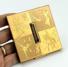 Vintage Elgin American Compact Art Deco Brass Gold Tone Etched Athletic Woman picture