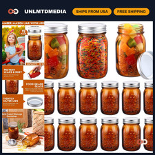 12 Pack 16oz Amber Mason Jars with Lids - Regular Mouth Pint Storage Containers picture