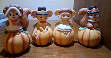 Set Of 4 Vintage Lefton Anthropomorphic Pilgrim Mice Thanksgiving Fall picture